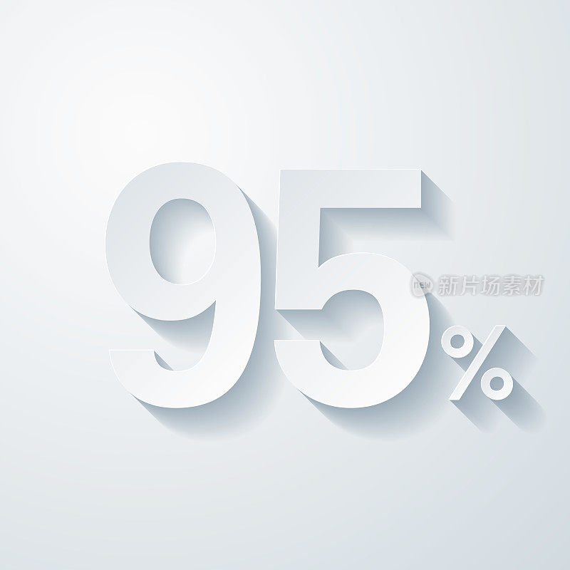 95% - 95%。空白背景上剪纸效果的图标